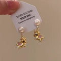 Silver Needle Zircon Enamel Horse Faux Pearl Stud Earrings, Vintage Light Luxury Zodiac Jewelry view 3