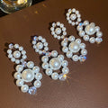 French Vintage Faux Pearl Round Zircon Silver Post Drop Earrings For Women view 4