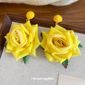 Sweet Floral Fabric Drop Earrings Light Luxury Vacation Style Flower Earrings view 4