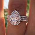 Silver-Tone Pink Pear Halo Ring With Triple Row Band view 1
