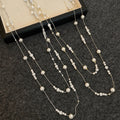 French Vintage Faux Pearl Rhinestone Geometric Round Sweater Necklace For Women view 2