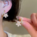 18K Gold Plated Copper Zircon Flower Stud Earrings With Silver Pins Elegant Light Luxury Style view 1