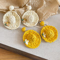 Raffia Woven Straw Hat Flower Drop Earrings For Women Vacation Style Silver Needle Ear Jewelry view 2