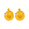 Raffia Woven Straw Hat Flower Drop Earrings For Women Vacation Style Silver Needle Ear Jewelry view 5