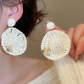 Raffia Woven Straw Hat Flower Drop Earrings For Women Vacation Style Silver Needle Ear Jewelry view 3