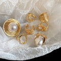 European American Faux Pearl Crinkle Stripe Open Bangle Ring Geometric Statement Jewelry view 4