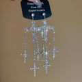 Copper Rhinestone Cross Tassel Drop Earrings For Women, Geometric Trendy Light Luxury Style view 4