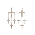 Copper Rhinestone Cross Tassel Drop Earrings For Women, Geometric Trendy Light Luxury Style view 5