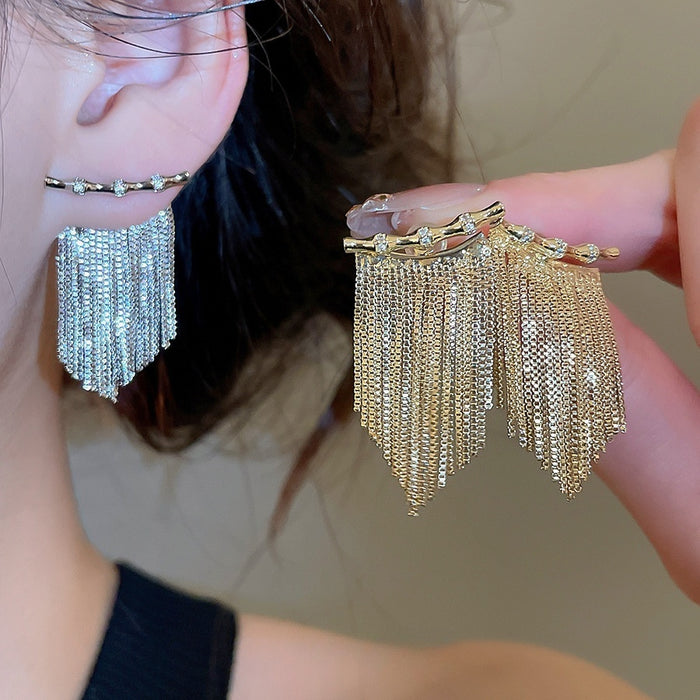 Gold Plated Copper Zircon Tassel Drop Earrings For Women Vintage Geometric Office Style