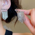 Gold Plated Copper Zircon Tassel Drop Earrings For Women Vintage Geometric Office Style view 3