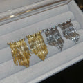 Gold Plated Copper Zircon Tassel Drop Earrings For Women Vintage Geometric Office Style view 4