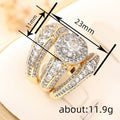 Luxury Zircon Inlaid Three Piece Ring Set, Elegant Two Tone Stackable Statement Finger Jewelry view 4