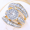 Luxury Zircon Inlaid Three Piece Ring Set, Elegant Two Tone Stackable Statement Finger Jewelry view 5
