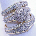 Luxury Zircon Inlaid Three Piece Ring Set, Elegant Two Tone Stackable Statement Finger Jewelry view 1