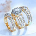 Luxury Zircon Inlaid Three Piece Ring Set, Elegant Two Tone Stackable Statement Finger Jewelry view 3