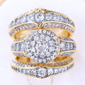 Luxury Zircon Inlaid Three Piece Ring Set, Elegant Two Tone Stackable Statement Finger Jewelry view 2