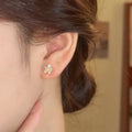 Copper Zircon Flower Stud Earrings Jewelry Set Elegant Minimalist Everyday Floral Ear Accessories view 4
