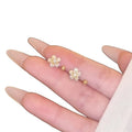 Copper Zircon Flower Stud Earrings Jewelry Set Elegant Minimalist Everyday Floral Ear Accessories view 5