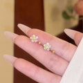 Copper Zircon Flower Stud Earrings Jewelry Set Elegant Minimalist Everyday Floral Ear Accessories view 1