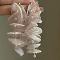 Faux Pearl Chiffon Flower Tassel Drop Earrings For Women Elegant OL Floral Ear Jewelry view 2