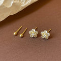 Copper Zircon Flower Stud Earrings Jewelry Set For Women, Minimalist Versatile Daily Commuter Style view 2