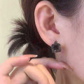 Dark Style Copper Rhinestone Square Ear Cuff Earrings, Geometric Niche Fashion Jewelry view 2