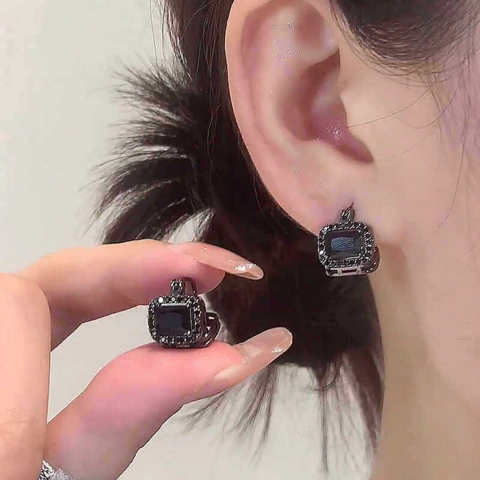 Dark Style Copper Rhinestone Square Ear Cuff Earrings, Geometric Niche Fashion Jewelry