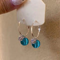 Glass Round Pendant Hoop Earrings With Silver Pin, Light Luxury Playful Geometric Casual Style view 3
