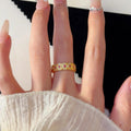 Gold Plated Copper Zircon Chinese Coin Open Ring For Women Retro Geometric Adjustable Ring view 4