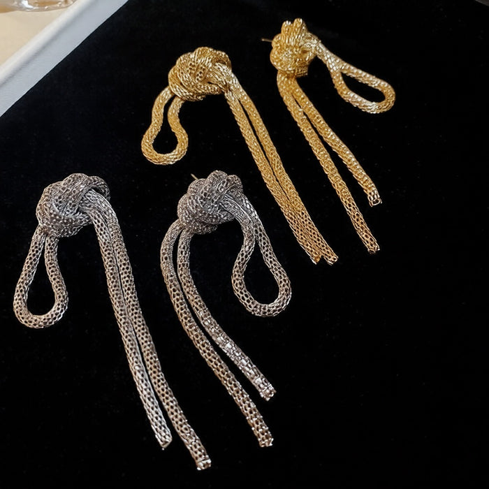 Vintage Iron Chain Knot Tassel Drop Earrings Geometric Statement Stud Style For Women