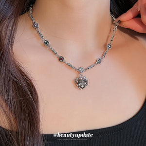 Alloy Rhinestone Heart Cross Sweater Necklace For Women, Sweet Cool Minimalist Light Luxury Style
