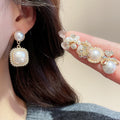 Faux Pearl Butterfly Flower Oil Drop Stud Earrings Jewelry Set For Chic Office Style view 4