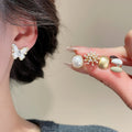 Faux Pearl Butterfly Flower Oil Drop Stud Earrings Jewelry Set For Chic Office Style view 2