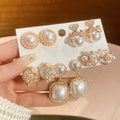 Faux Pearl Butterfly Flower Oil Drop Stud Earrings Jewelry Set For Chic Office Style view 3