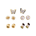 Faux Pearl Butterfly Flower Oil Drop Stud Earrings Jewelry Set For Chic Office Style view 5