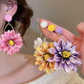 Elegant Raffia Fabric Flower Stud Earrings With Steel Pins, European American Light Luxury Jewelry view 1