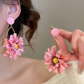 Elegant Raffia Fabric Flower Stud Earrings With Steel Pins, European American Light Luxury Jewelry view 3