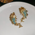 Alloy Rhinestone Koi Stud Earrings, New Chinese Style Vintage Light Luxury Jewelry view 4