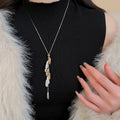 French Vintage Irregular Faux Pearl Geometric Tassel Sweater Necklace For Women, Maillard Style view 3