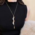 French Vintage Irregular Faux Pearl Geometric Tassel Sweater Necklace For Women, Maillard Style view 1