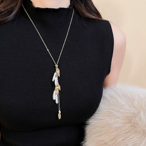 French Vintage Irregular Faux Pearl Geometric Tassel Sweater Necklace For Women, Maillard Style