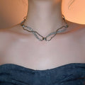 Old Money Alloy Rhinestone Geometric Hollow Irregular Pendant Necklace For Women view 3