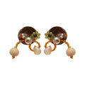 Ethnic Vintage Round Coconut Shell Wood Bead Stud Earrings With Silver Needle Geometric Design view 5