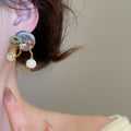 Ethnic Vintage Round Coconut Shell Wood Bead Stud Earrings With Silver Needle Geometric Design view 3