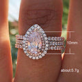 Silver-Tone Pink Pear Halo Ring With Triple Row Band view 4