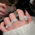 French Vintage Zircon Round Faux Pearl Open Ring, Light Luxury Geometric Index Finger Jewelry view 1