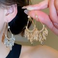 Gold Plated Copper Zircon Teardrop Tassel Hook Earrings French Vintage Light Luxury view 2