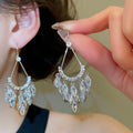 Gold Plated Copper Zircon Teardrop Tassel Hook Earrings French Vintage Light Luxury view 4