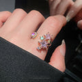 Korean Light Luxury Copper Zircon Star Open Ring Elegant Sweet Adjustable Finger Jewelry view 3
