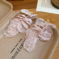 Silver Needle Chiffon Flower Faux Pearl Tassel Drop Earrings For Elegant OL Style Women view 3